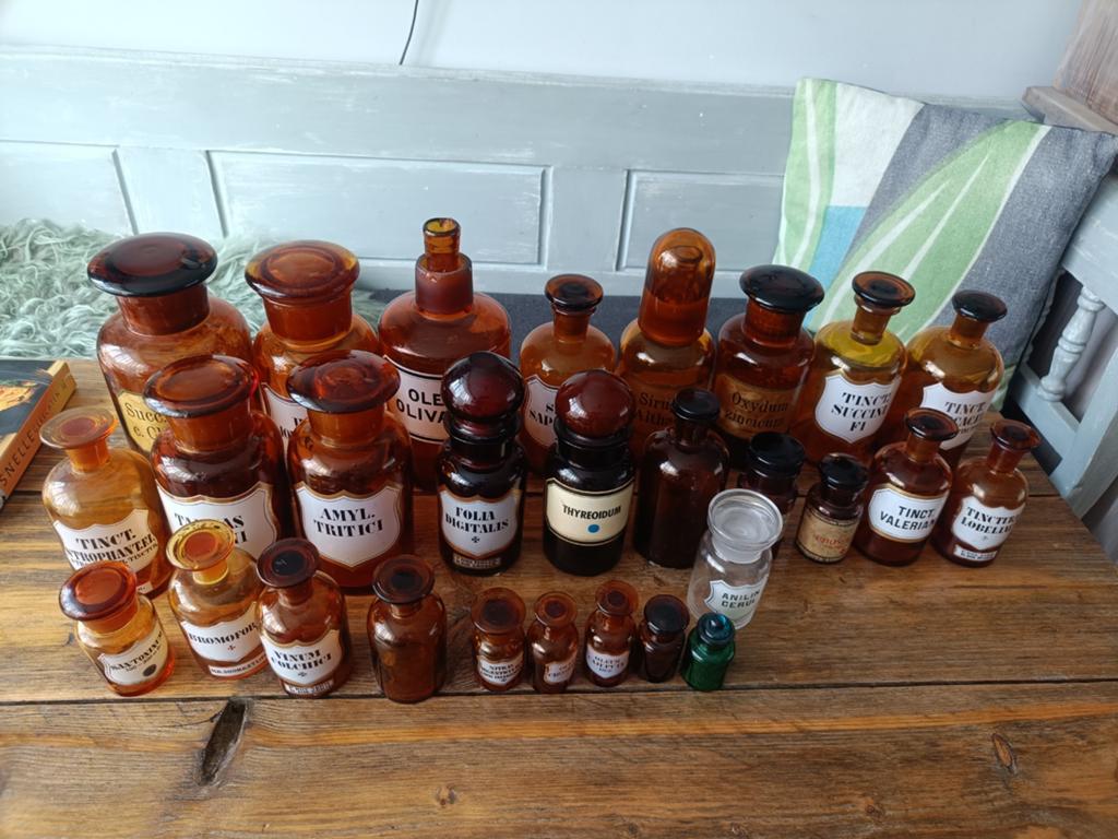 Antieke Apothekersflessen - Diverse Maten en Etiketten, Ophalen