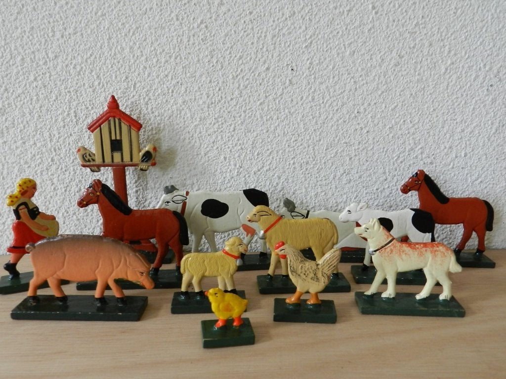 Oude vintage Ertsgebergte boerderij dieren ( figuren), Ophalen of Verzenden, Gebruikt