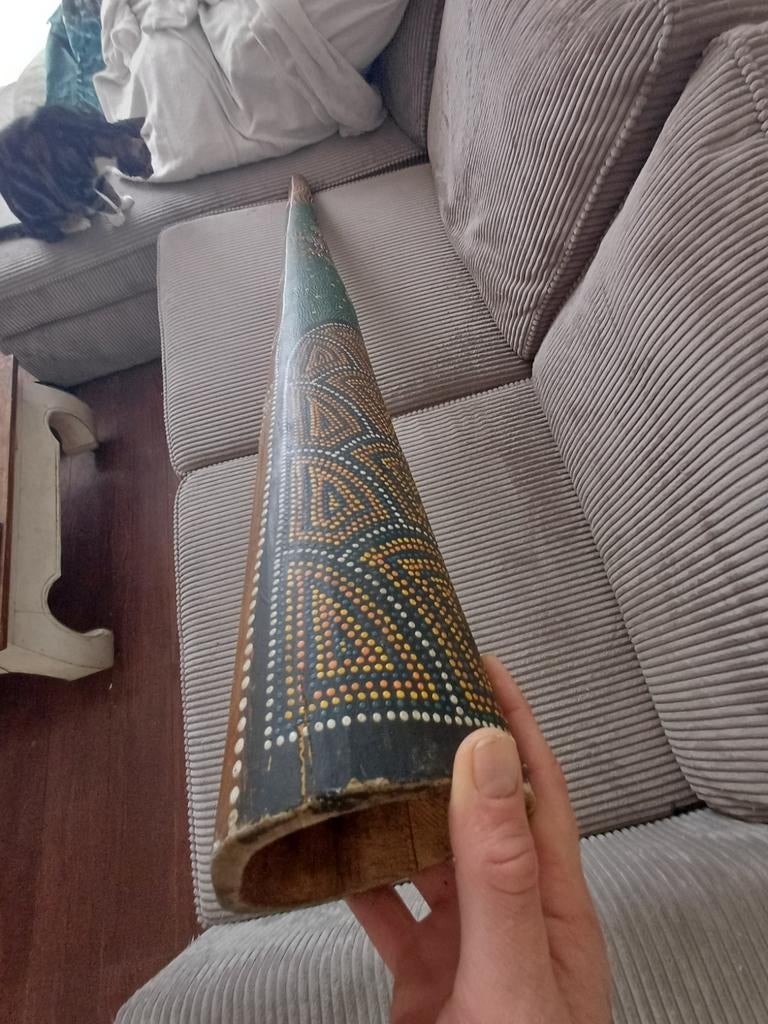 Authentieke Didgeridoo - Handgeschilderd, Muziek en Instrumenten, Blaasinstrumenten | Didgeridoos, Ophalen, Gebruikt