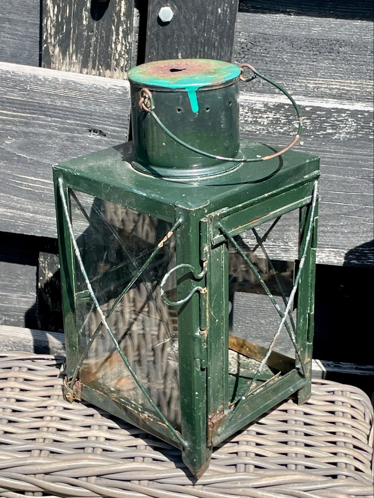 Set van 3 oude groene lantaarns - noodverlichting, Antiek en Kunst, Ophalen of Verzenden