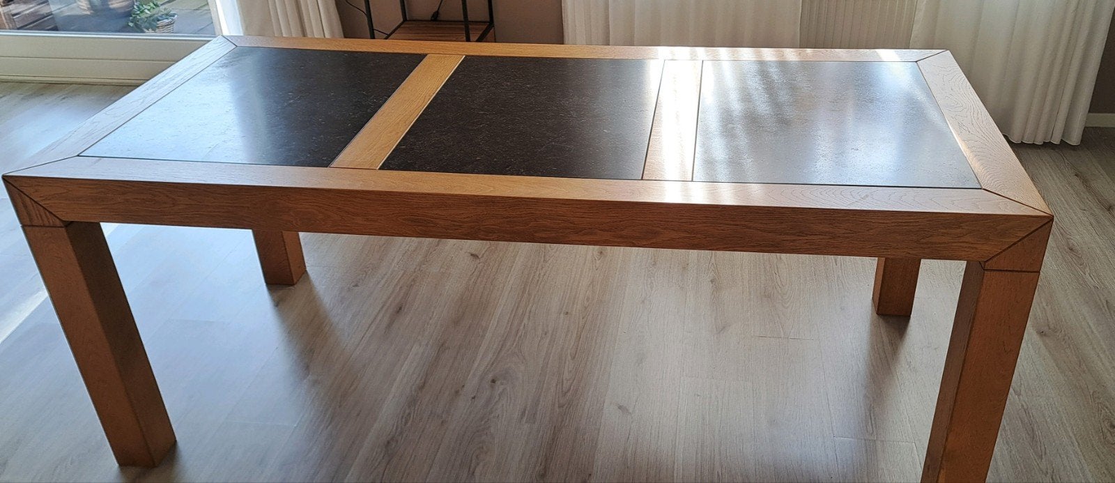 Massieve eettafel met natuursteen blad, Ophalen, 200 cm of meer, 50 tot 100 cm, Zo goed als nieuw
