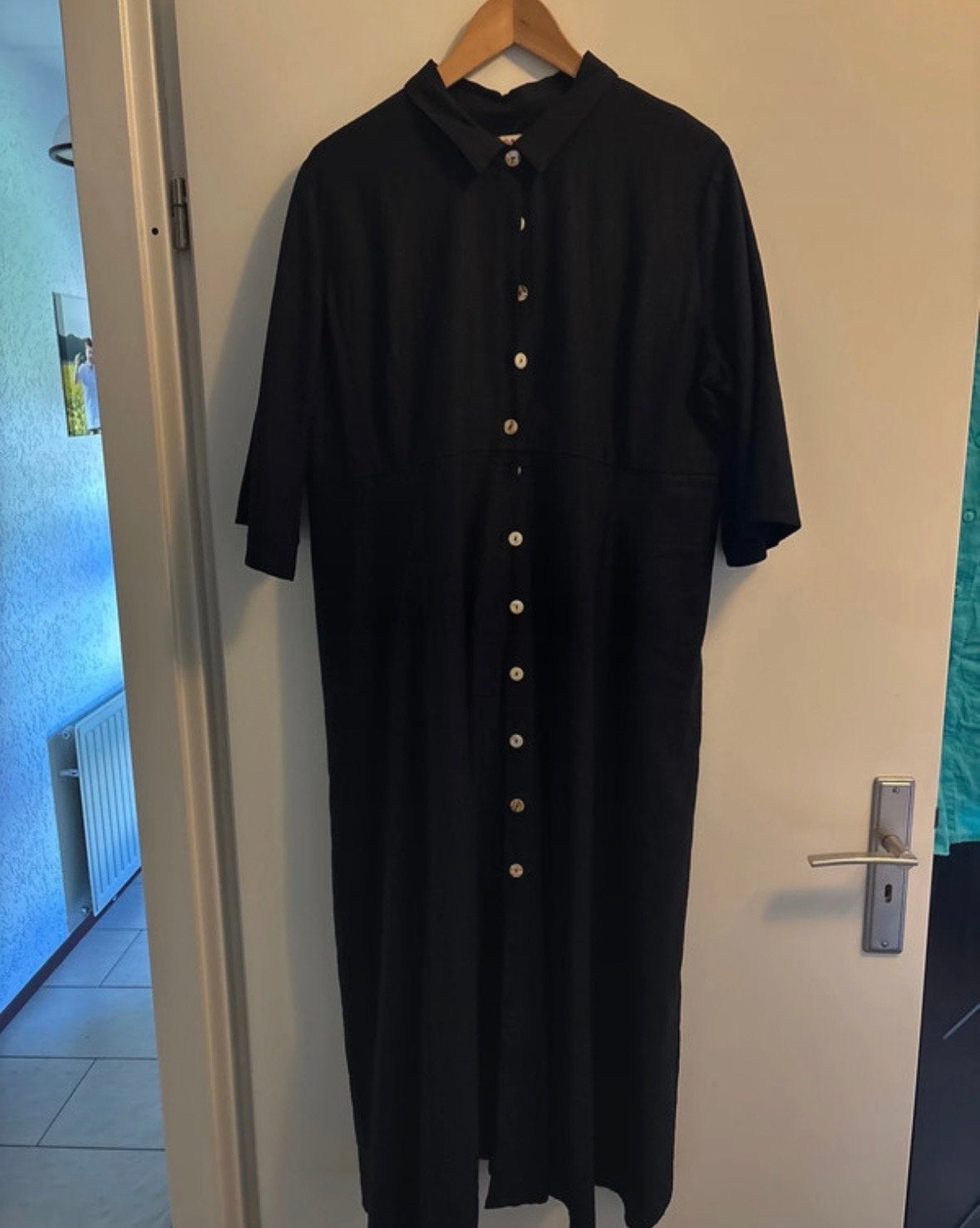 Zwarte linnen/viscose jurk van Heart, maat 3XL (valt kleiner, Zwart, Maat 46/48 (XL) of groter, Ophalen of Verzenden, Zo goed als nieuw