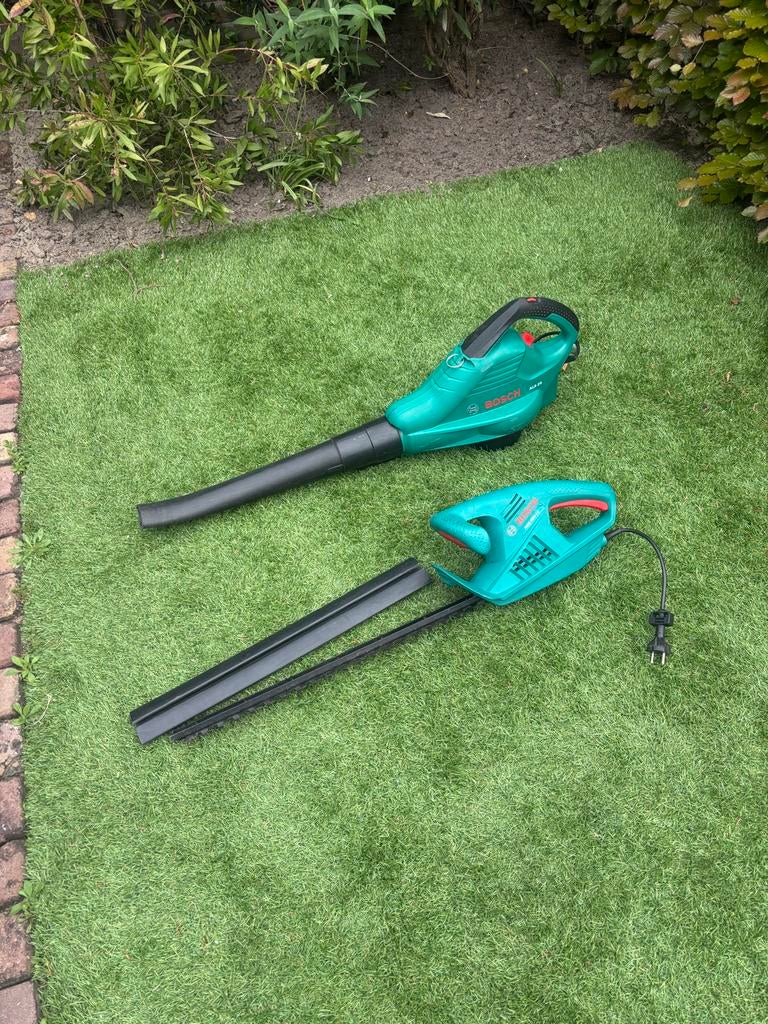 Bosch Heggenschaar en Bladblazer Set, Tuin en Terras, Bladblazers, Ophalen of Verzenden, Zo goed als nieuw, Elektrisch