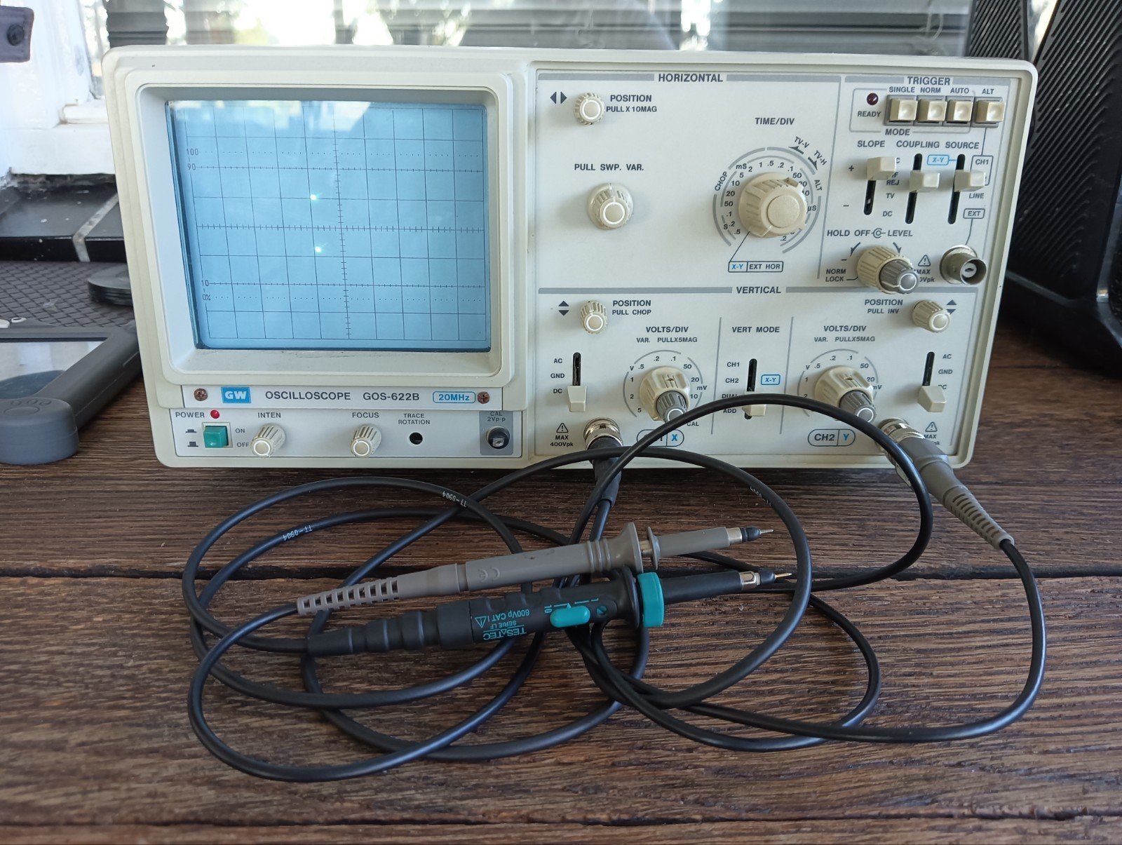 GW Oscilloscope GOS-622B 20MHz met probes, Ophalen of Verzenden, Gebruikt
