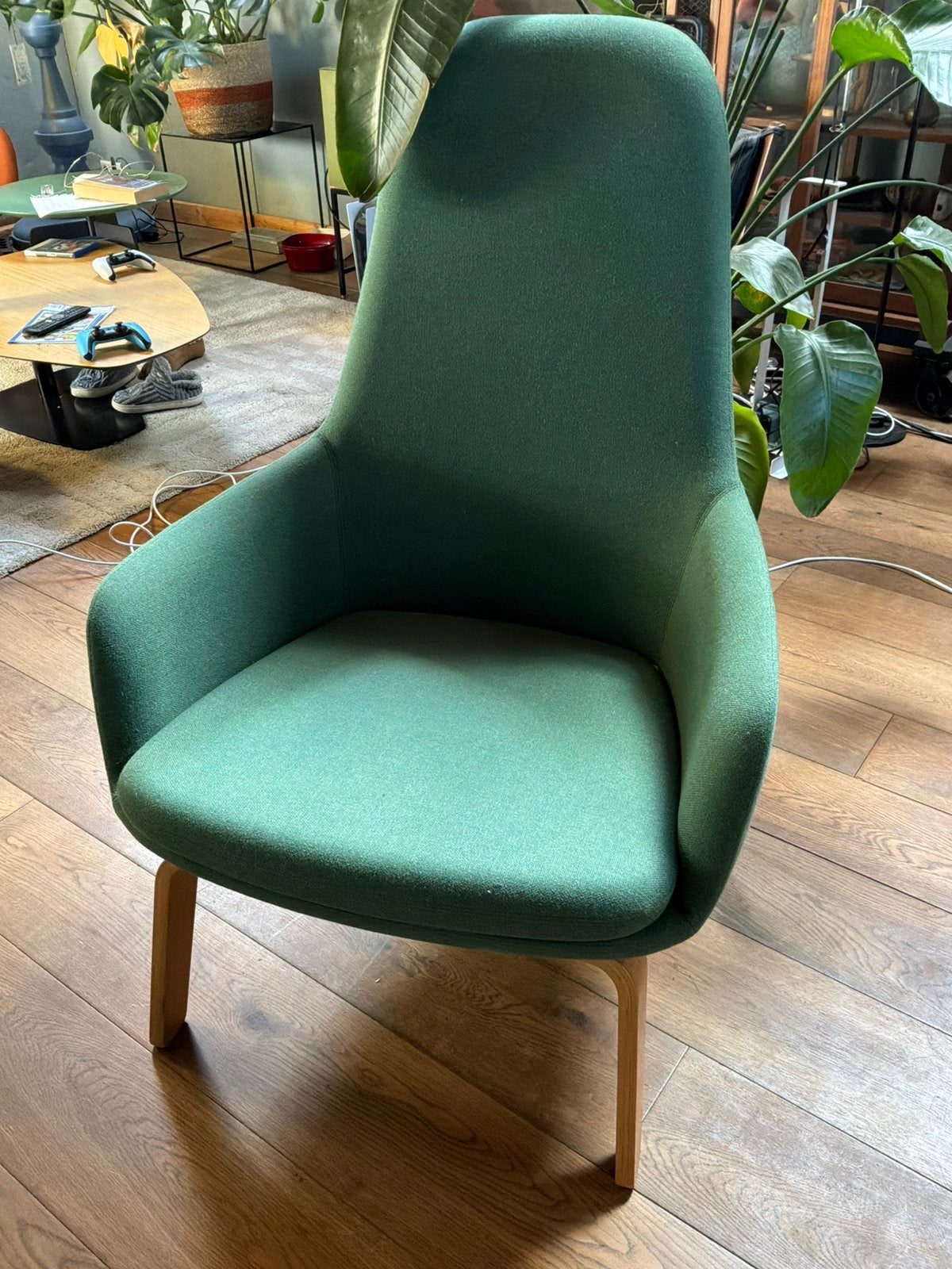 Normann Copenhagen design fauteuil Era high groen / eiken, Ophalen, Zo goed als nieuw, 75 tot 100 cm, 50 tot 75 cm