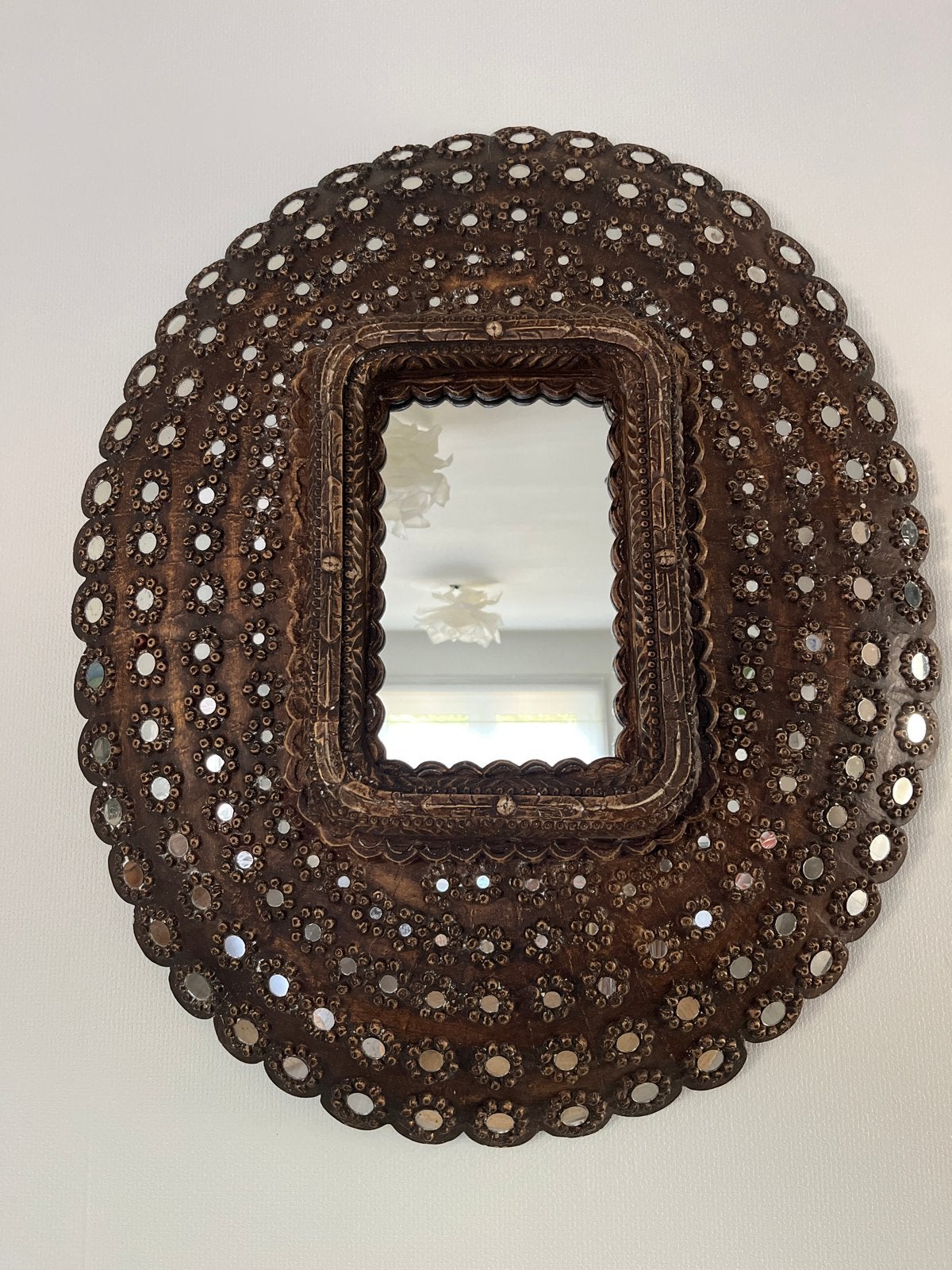 Prachtige pauwen oog spiegel, Ophalen, Gebruikt, Ovaal, 50 tot 75 cm