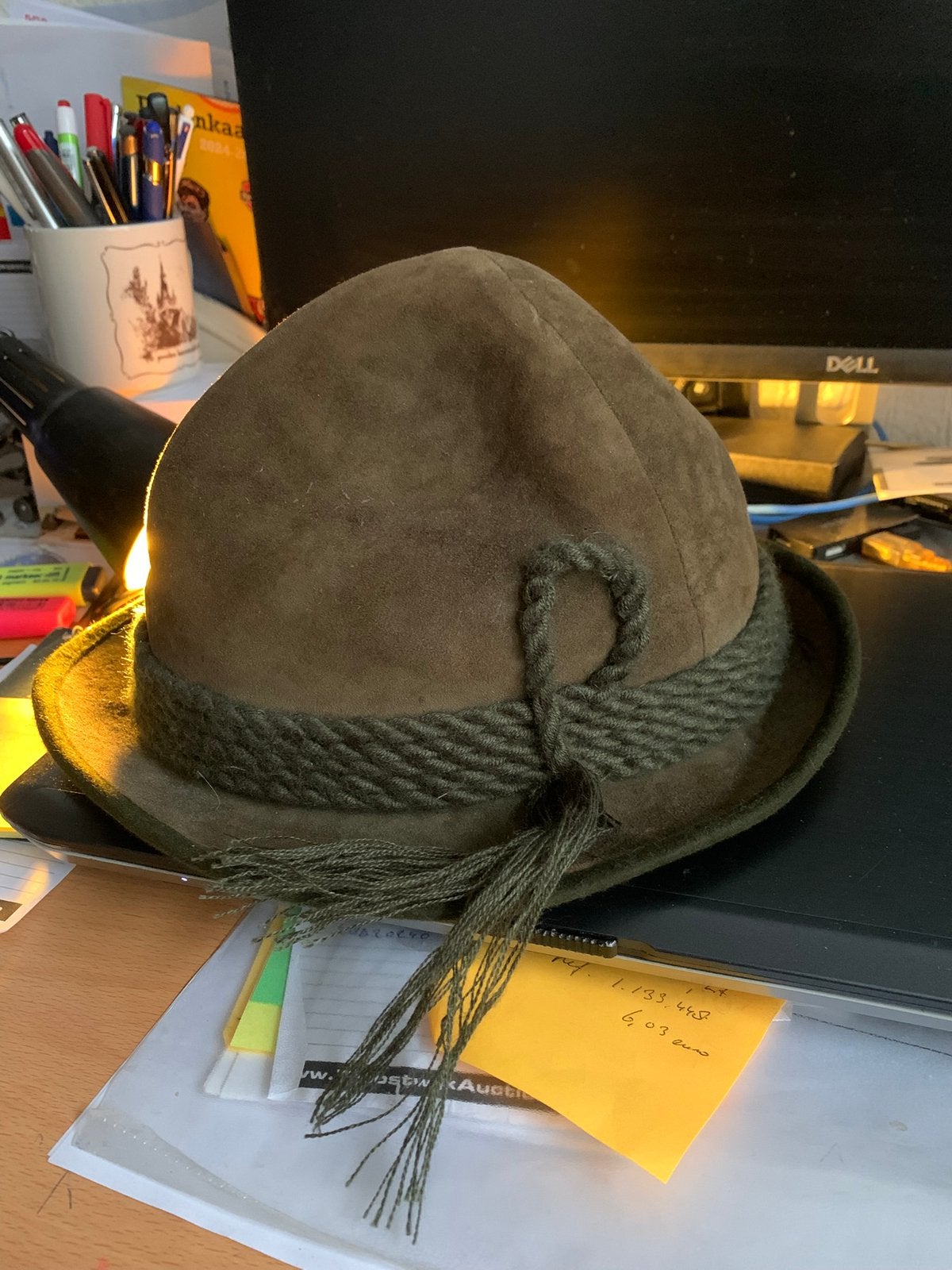Vintage Oktoberfeest herenhoed, Dreispitz Lodenhut, mt. 56, Maat 56/58 (XL), Ophalen of Verzenden, Accessoires, Dreispitz Lodenhut