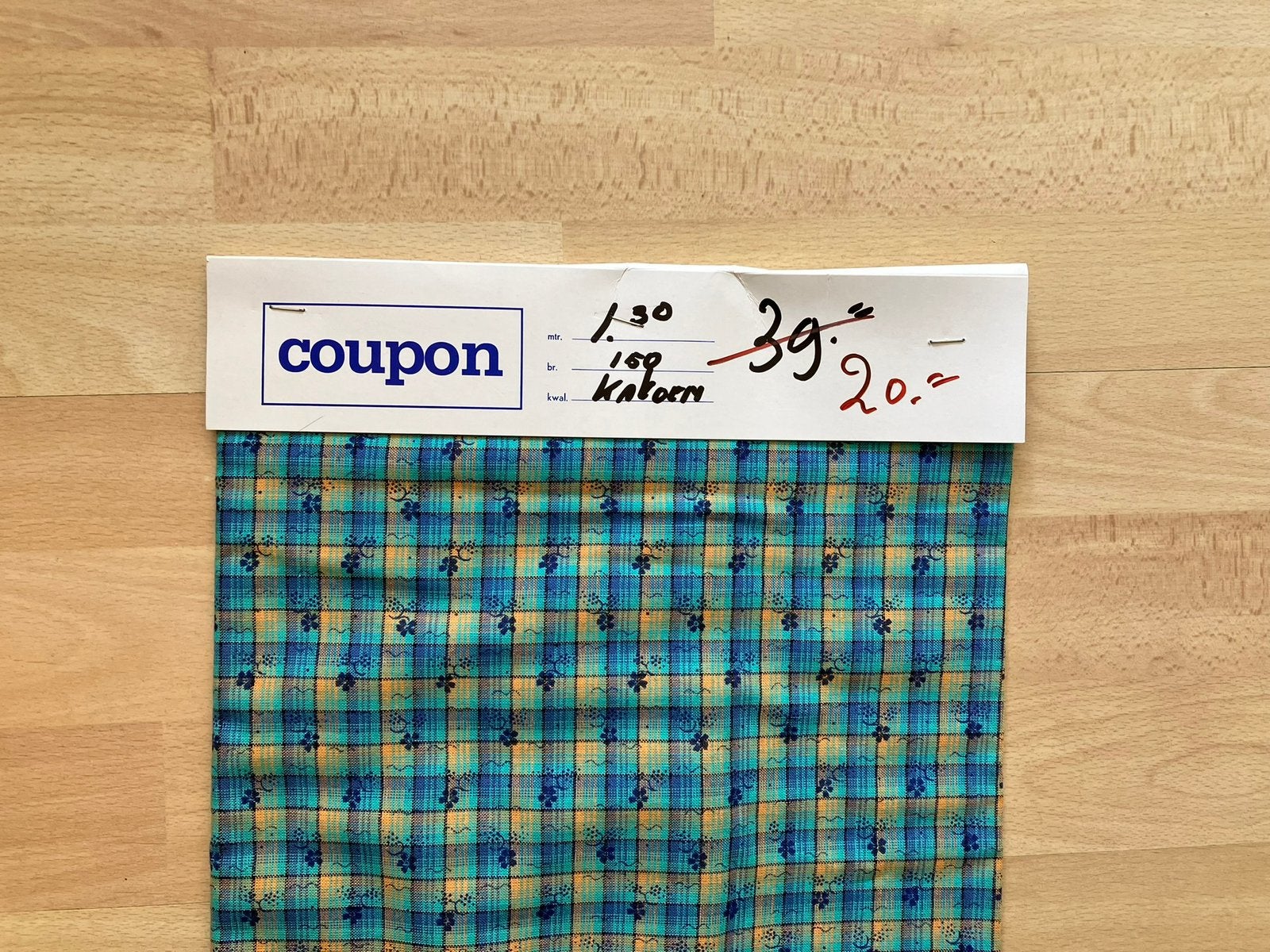 Lap katoenen stof turquoise met ruitje 1.30 x 1.50 m nieuw, Hobby en Vrije tijd, Stoffen en Lappen, Overige kleuren, 120 cm of meer