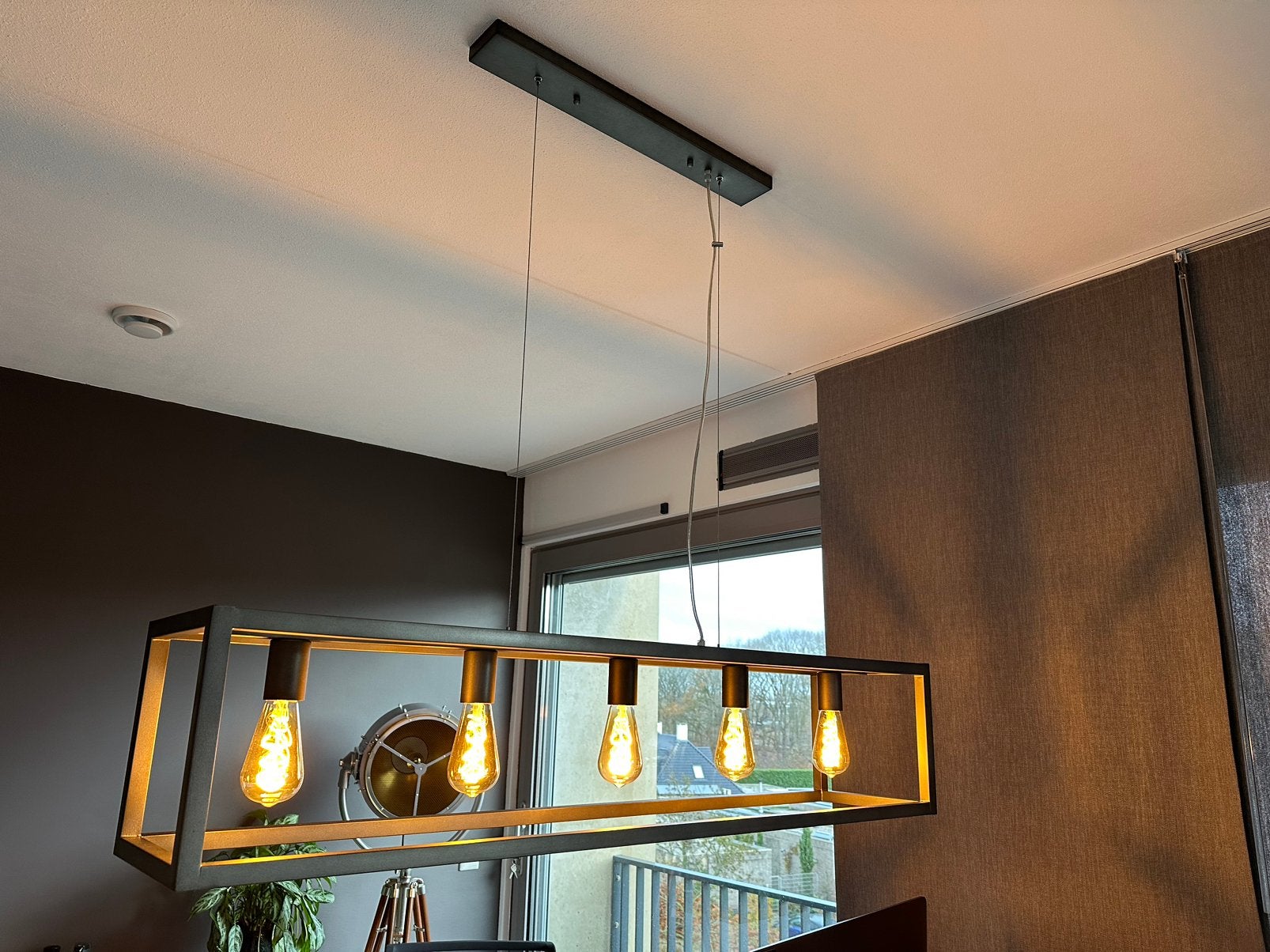 Industriële eettafellamp (antraciet, incl. 5 LED lampen), Ophalen, Dimbaar, Hanglamp, E27 (groot)