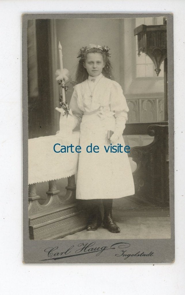 P67;Antieke Carte de Visite Eerste Communie Meisje, Ophalen of Verzenden, Nieuw, Kaart of Prent, Christendom | Katholiek