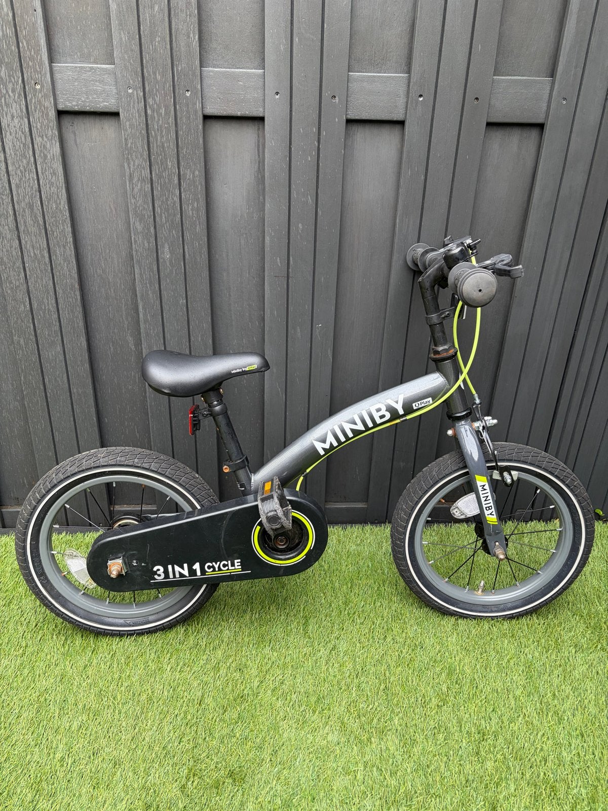 Miniby 3-in-1 Kinderfiets 14 inch, Ophalen, Gebruikt, Velgrem, Minder dan 16 inch