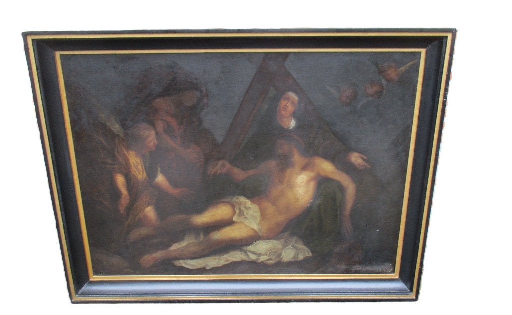 Groot 18 / 19 eeuws Heilig werk naar Van Dyck, Ophalen, Doek, Realistisch, Bijzondere lijst