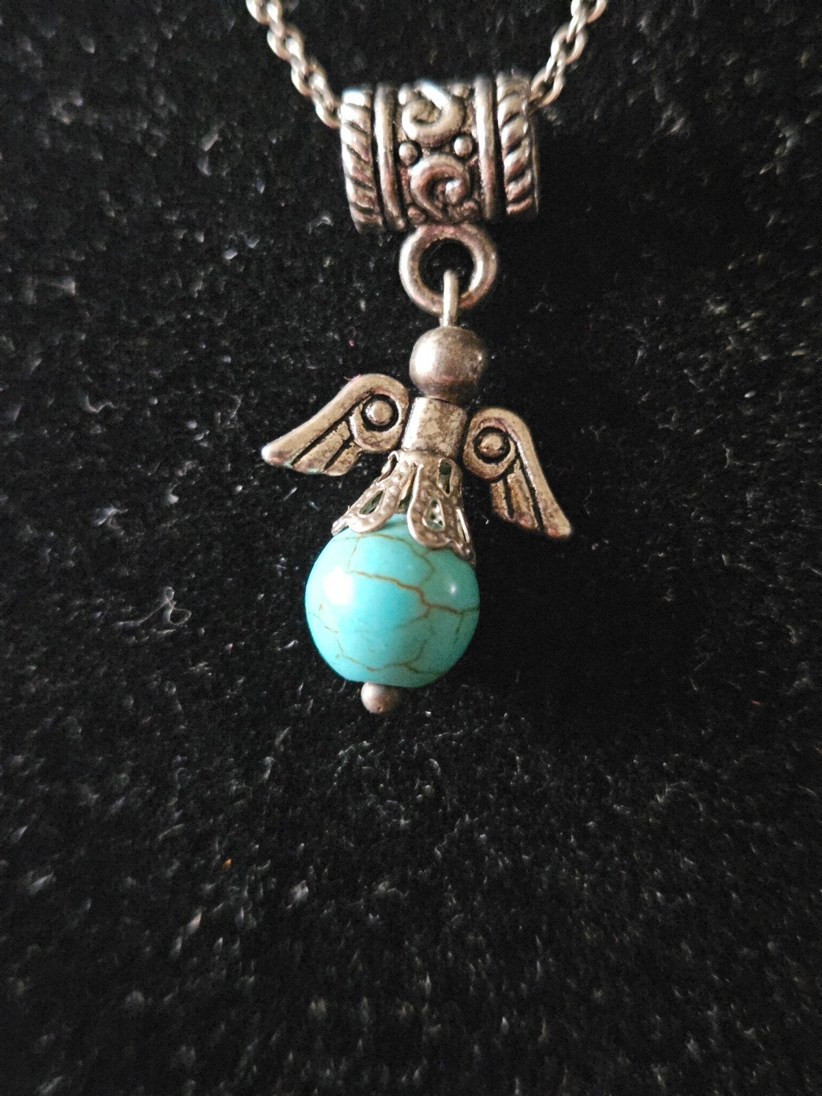 Ketting met turkoois kraal en engel hanger, Overige materialen, Niet van toepassing, Blauw, Niet van toepassing