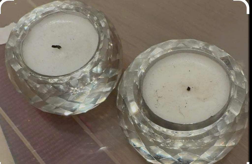 Kristal kaars en waxinelichtjes, Antiek en Kunst, Antiek | Glas en Kristal, Ophalen of Verzenden