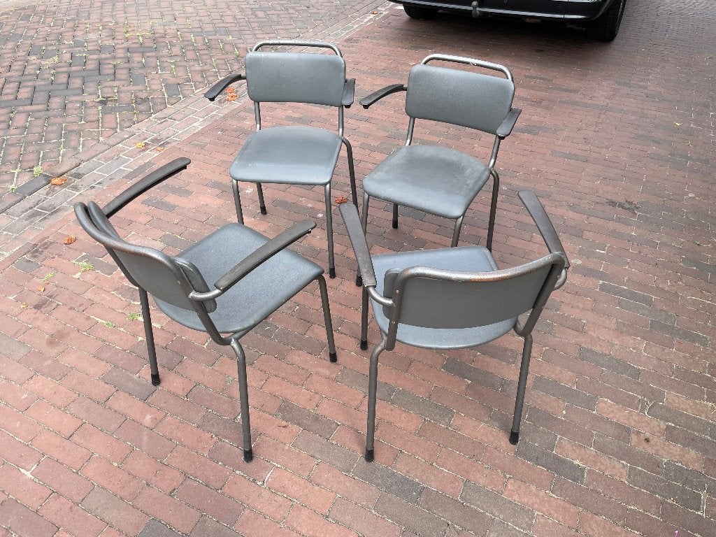 Vintage buisframe stoelen, J.W. Koch, Gebruikt, Vintage, Vier, Grijs