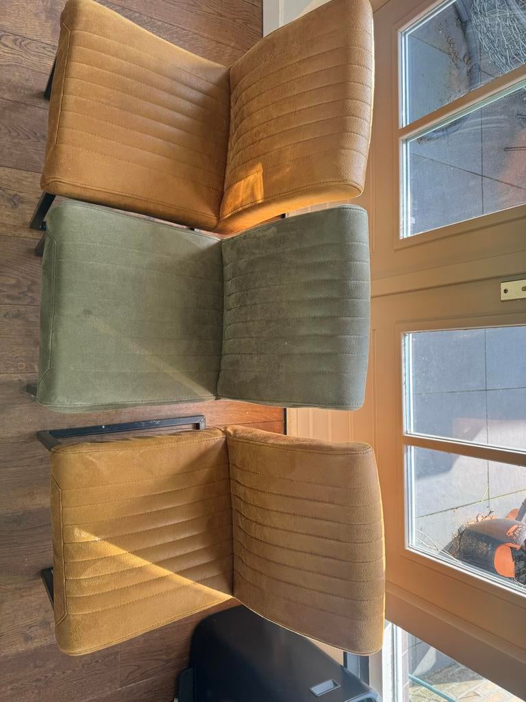 3 DOK2 eetkamerstoelen: 2 cognac, 1 groen, Ophalen, Gebruikt, Overige kleuren, Drie