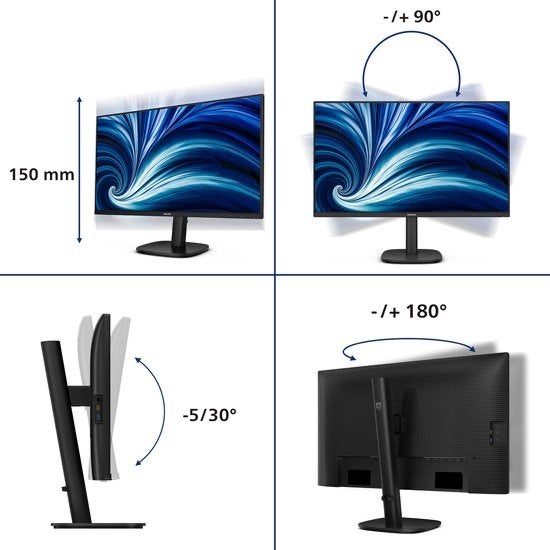 Philips 27B2U3601– 27 Inch QHD IPS | 120Hz | USB-C 65W, IPS, Info@novadisplays.nl, 101 t/m 150 Hz, In hoogte verstelbaar