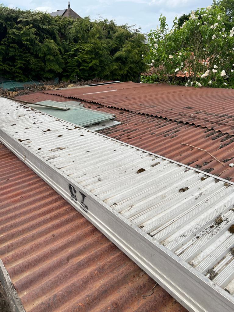 Stalen golfplaten, gebruikt, oude look, zo’n 30m2., Ophalen, Gebruikt, Overige kleuren, 15 m² of meer