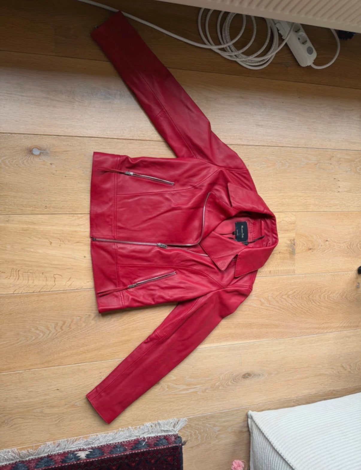 Massimo Dutti red leather jacket medium, Maat 38/40 (M), Massimo Dutti, Nieuw, Ophalen of Verzenden