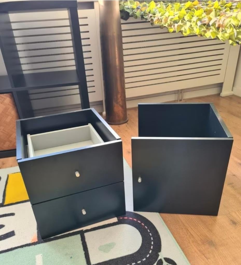 25x DEUREN inc. Inzetten Kallax Ikea zwart, Ophalen, Zo goed als nieuw, Vierkant, Hout
