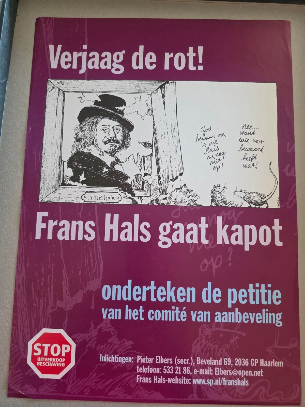 politieke actieposter van  SP bezuiniging Frans Hals Haarlem, Ophalen of Verzenden