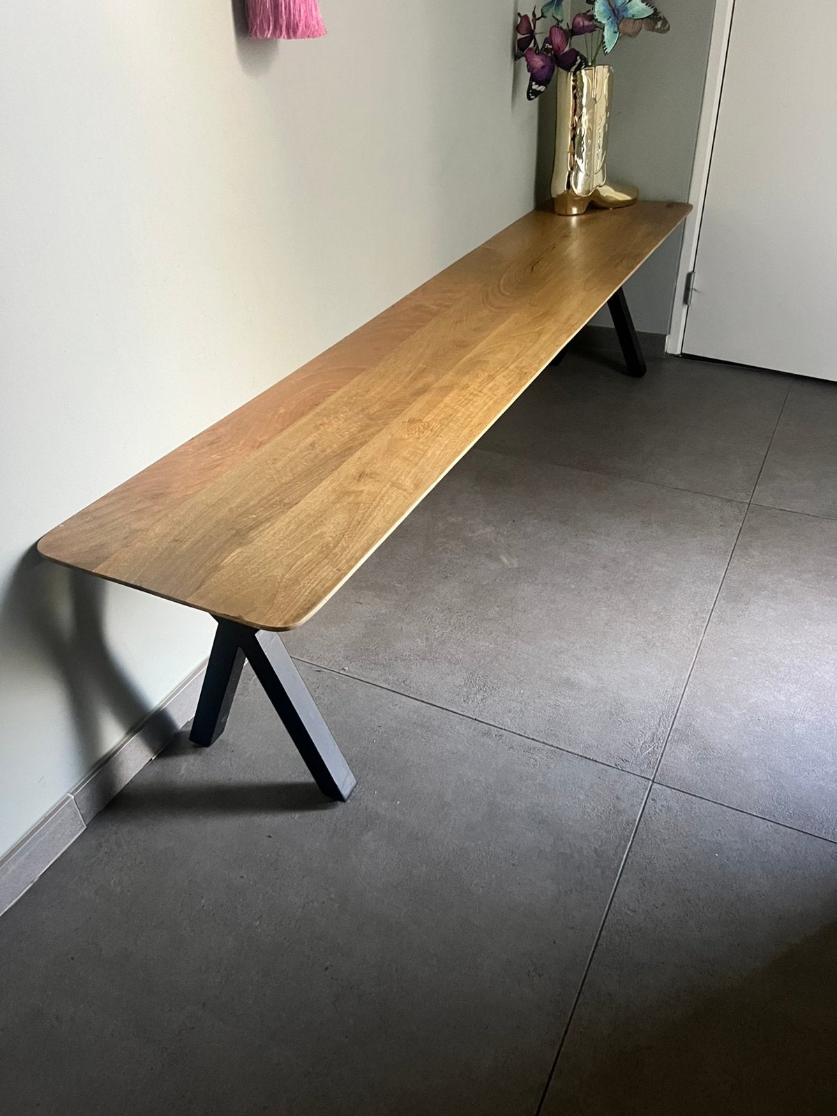 Teak eettafel bank 200 cm x 46 hoogte zgan, Ophalen, 200 cm of meer, 50 tot 100 cm, Zo goed als nieuw