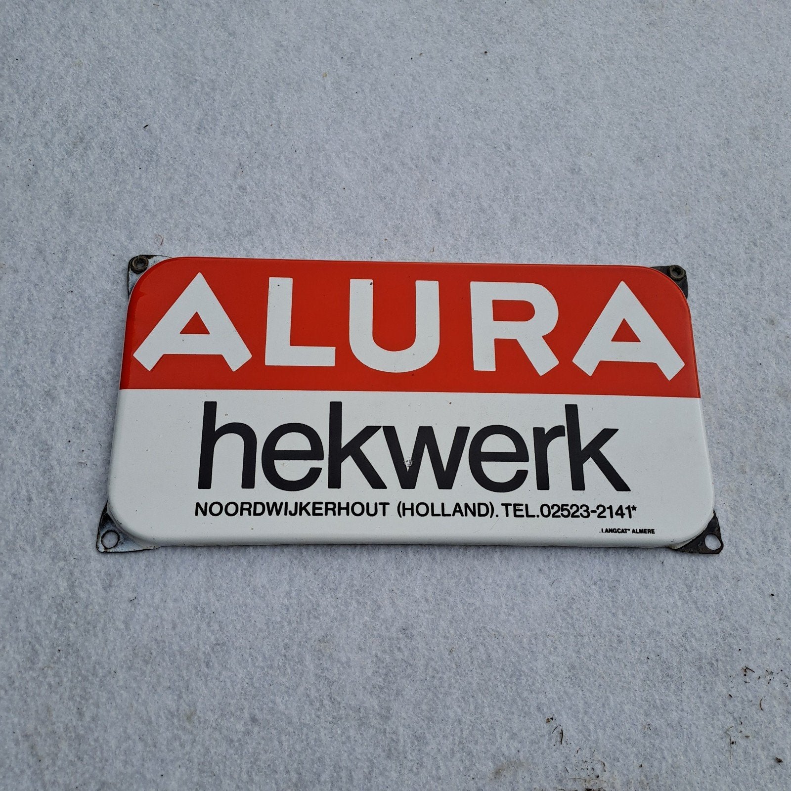 Alura hekwerk emaille bord Langcat, Ophalen of Verzenden, Zo goed als nieuw