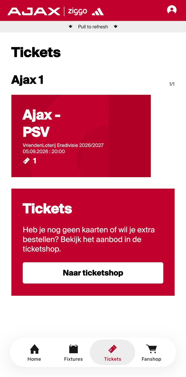 AJAX - PSV 1 TICKET VAK 425, Losse kaart, Eén persoon, September