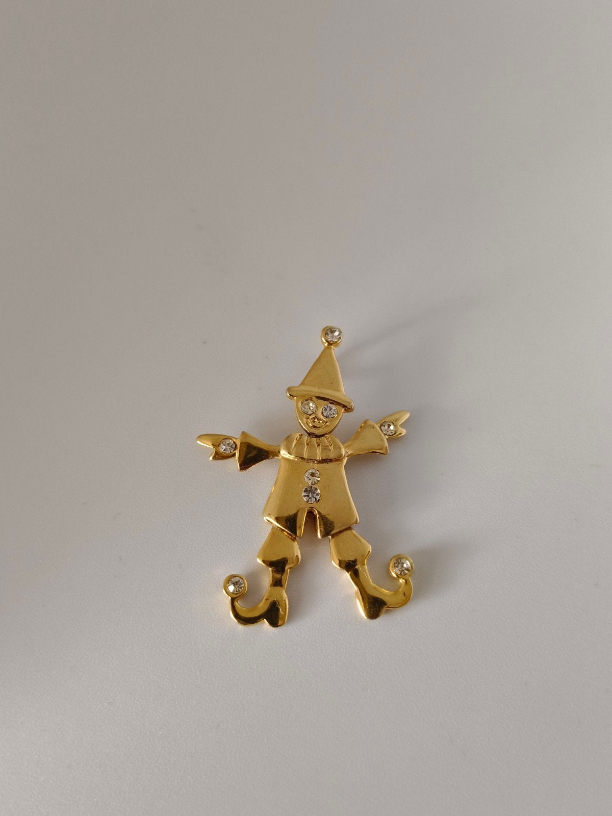 Goud Double Clown Hanger met Strass - Bewegend & Feestelijk, 4 tot 7 cm, Gebruikt, Ophalen of Verzenden, Goud