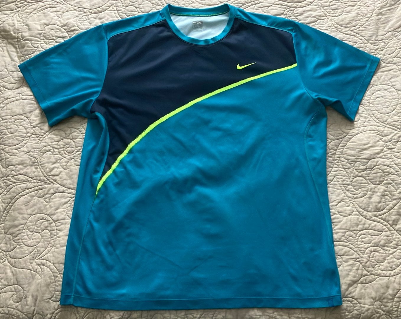 Nike Tshirt drifit, blauwgroen met neon, maat XXL, Kleding | Heren, Ophalen of Verzenden, Zo goed als nieuw, Overige maten, Blauw