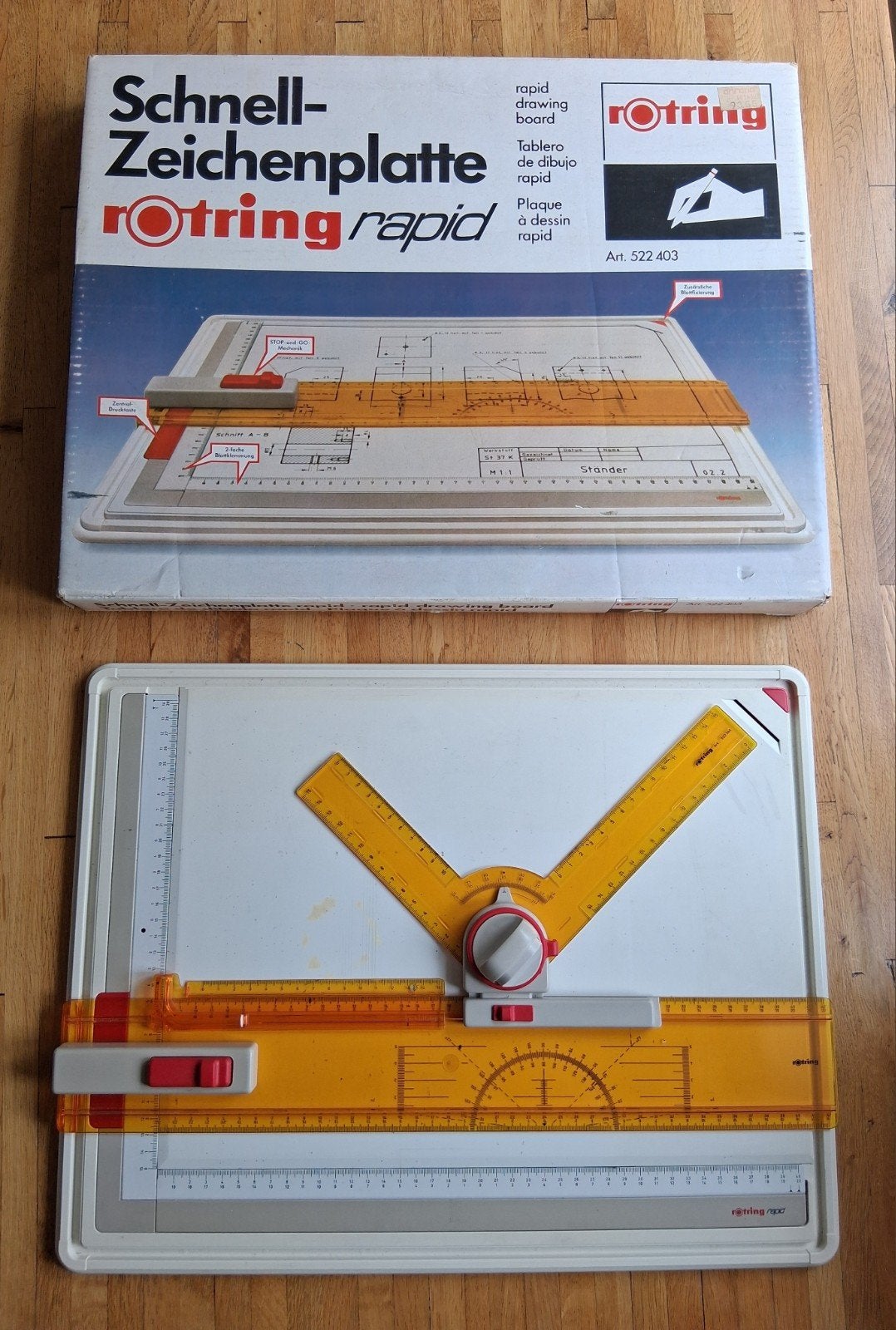 Rotring profil A3 tekenbord met extra liniaalen met doos, Ophalen of Verzenden, Gebruikt, Overige typen