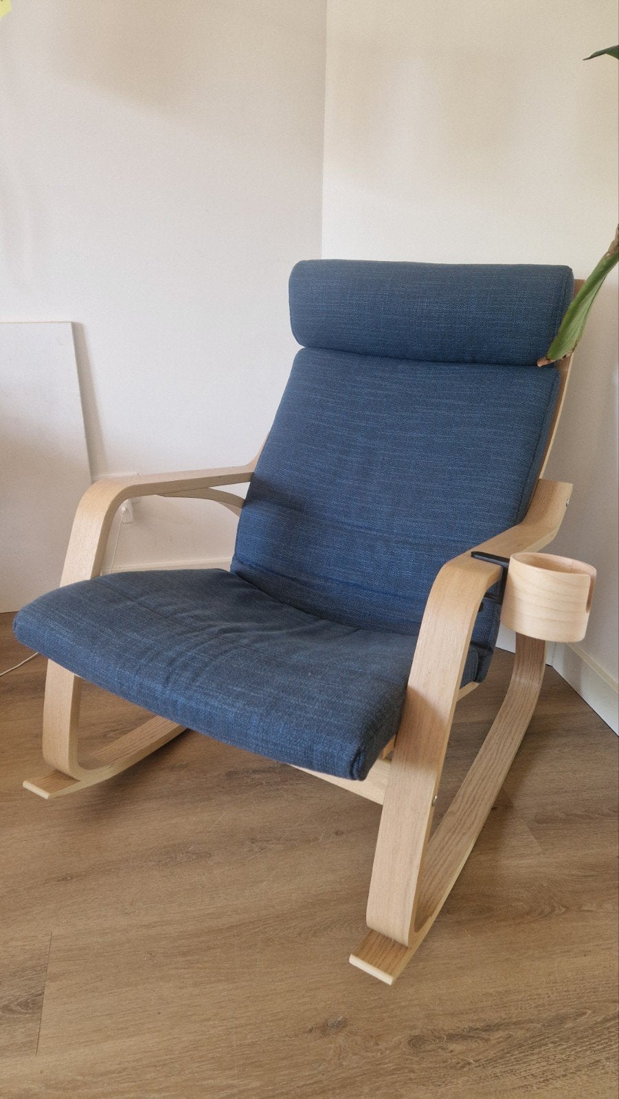 Ikea POÄNG Schommelstoel En LÅNESPELARE mokhouder, Ophalen, Zo goed als nieuw, Hout