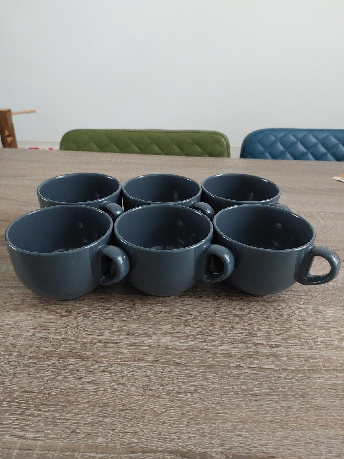 Set van 6 donkergrijze soepkommen met oor, Ophalen of Verzenden