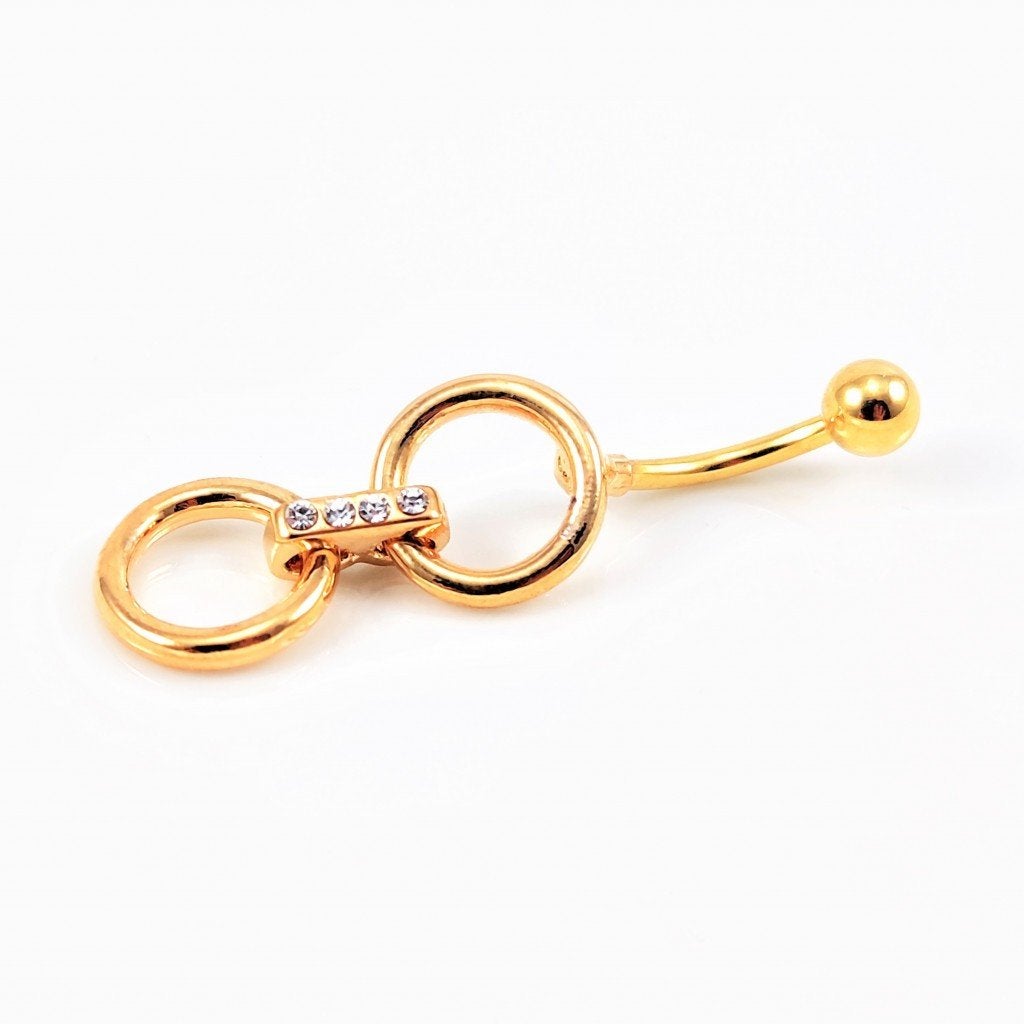 Vergulde Navelpiercing met Twee Ringen, Navelpiercing, Staal, Birgitta-Gracht 33, 6465 EL Kerkrade, Nederland, Verzenden