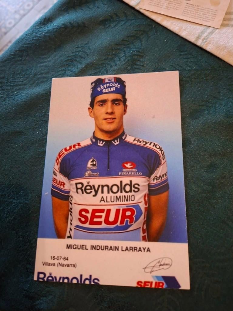 Fotoprint : Miguel Indurain / Reynols-Seur 1987, Verzenden, Zo goed als nieuw, Overige sporten, Poster, Plaatje of Sticker