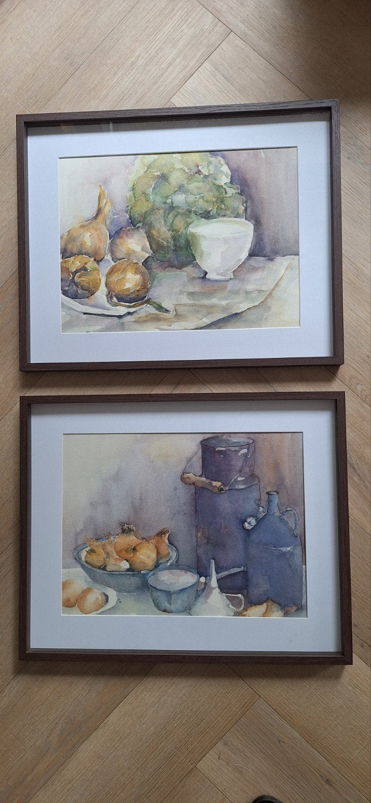 2Mooie aquarellen stilleven in mooie houten lijst, Ophalen, Schilderij, Aquarel, Handgemaakt