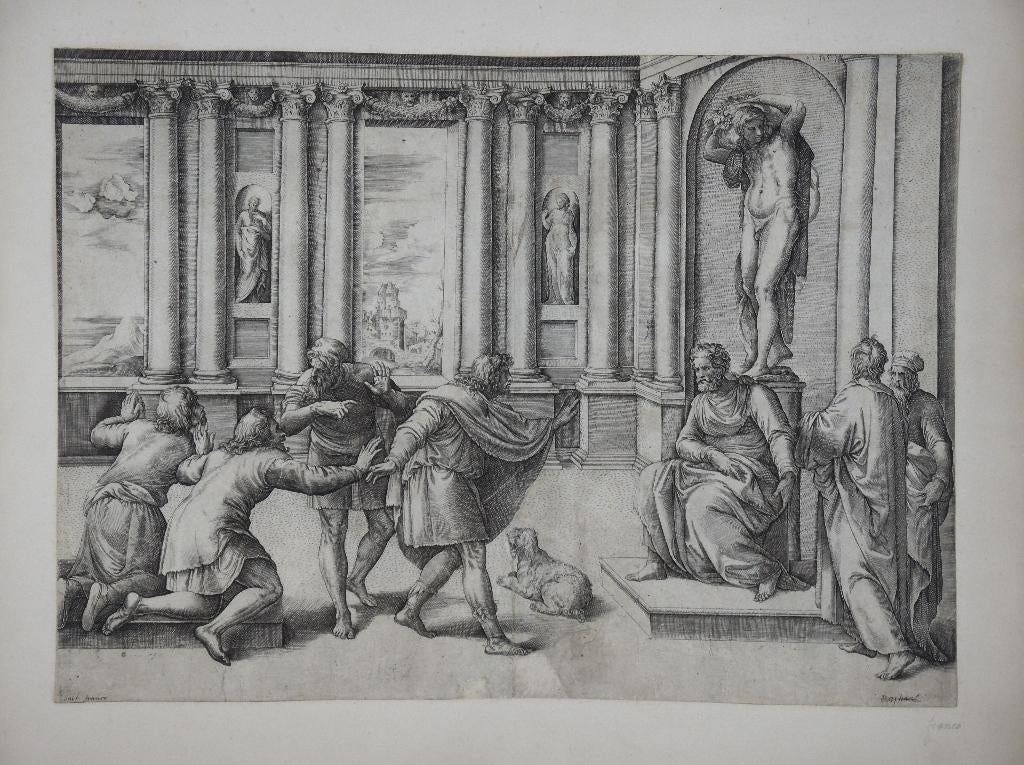 Giovanni Battista Franco gravure "Audientie", met oplegvel, Ophalen, Mythologie, Gravure, Origineel