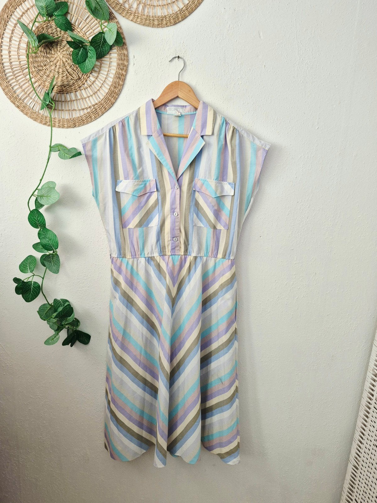 Vintage pastel 80s jurk met vlekje L, Kleding | Dames, Vintage, Ophalen of Verzenden, Maat 42/44 (L)