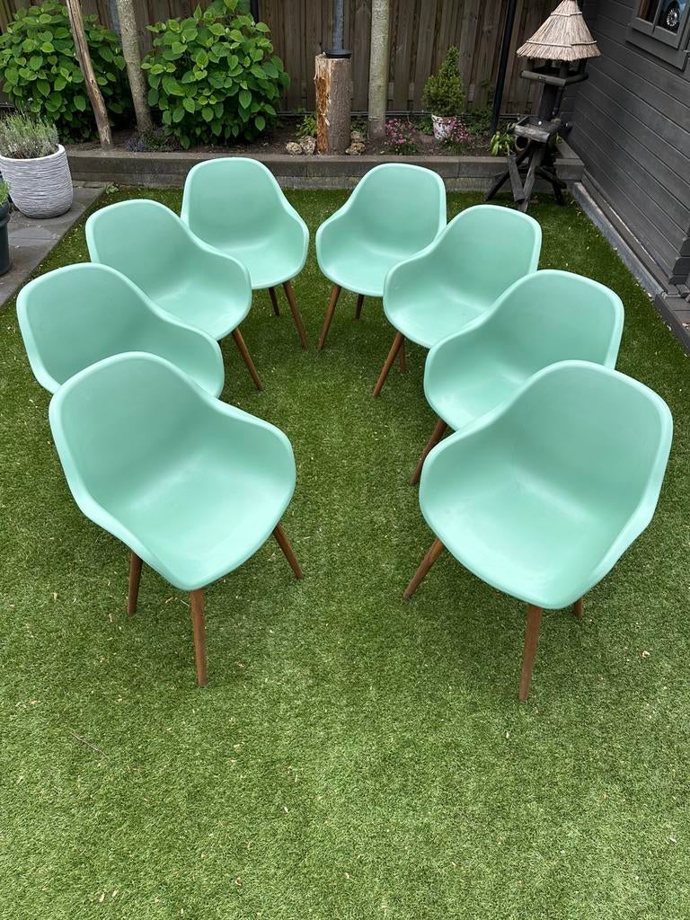 Fijne terrasstoelen kunststof 8 stuks, Ophalen, Zo goed als nieuw, Kunststof