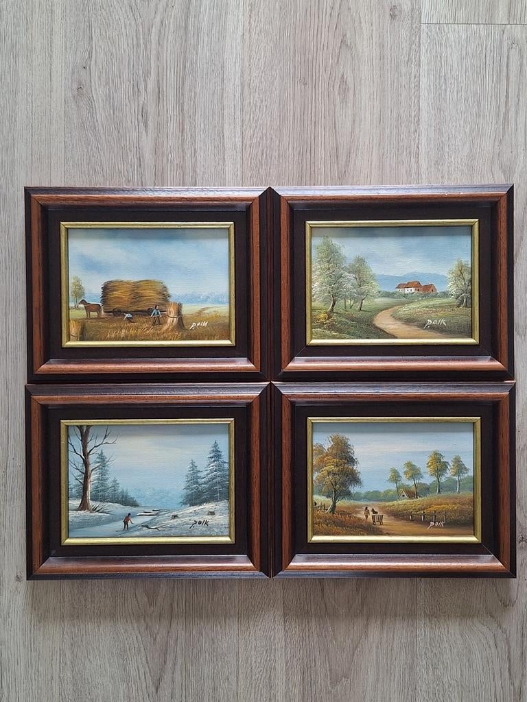 Set van 4 schilderijen van Polk - Landschappen, Antiek en Kunst, Kunst | Schilderijen | Klassiek, Ophalen of Verzenden
