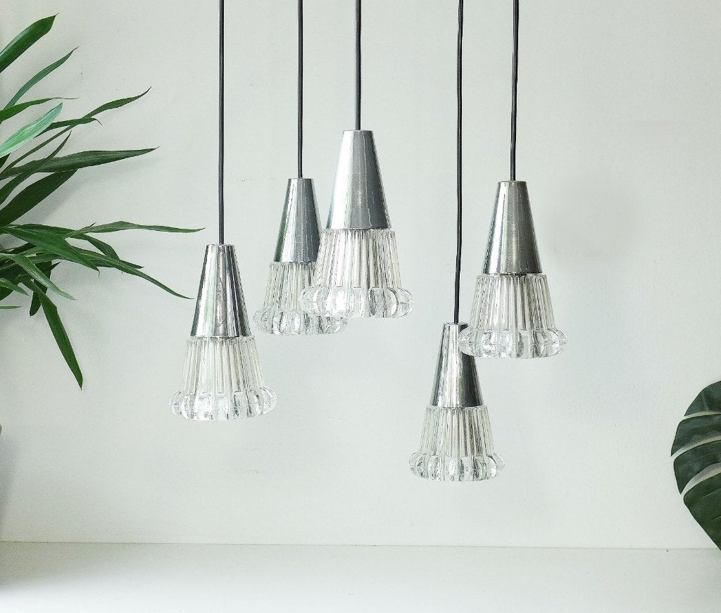 Vintage Hanglamp Chandelier Lamp jaren 60 70 Richard Essig, Ophalen, Gebruikt, Glas, Space AGe