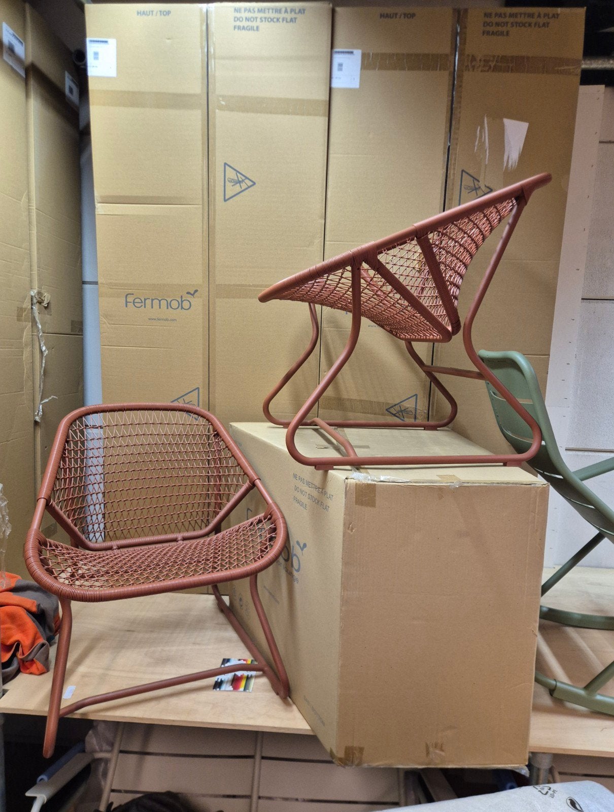 2x gebruikte fermob sixties lounge ocre rouge Setprijs, Ophalen of Verzenden, Gebruikt
