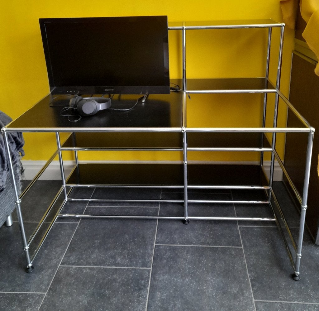 USM haller bureau / meubel, Gebruikt, Metaal, Industrieel, Bureau-kast combinatie