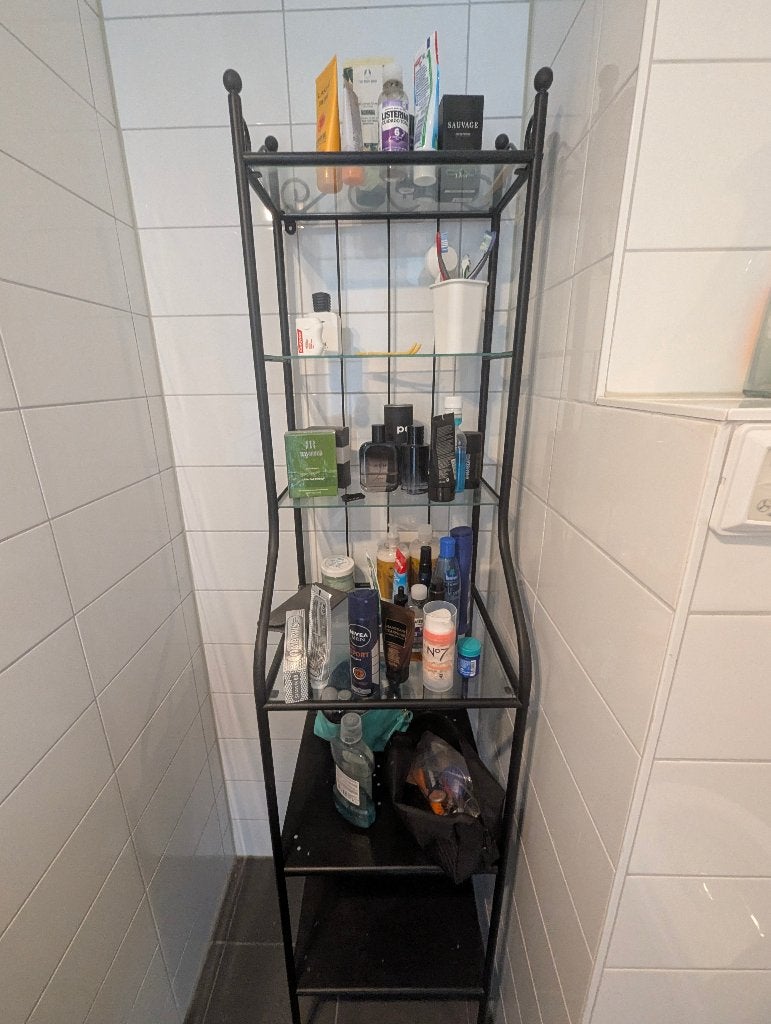 Black Bathroom Storage Rack with Glass Shelves, Ophalen, Zo goed als nieuw