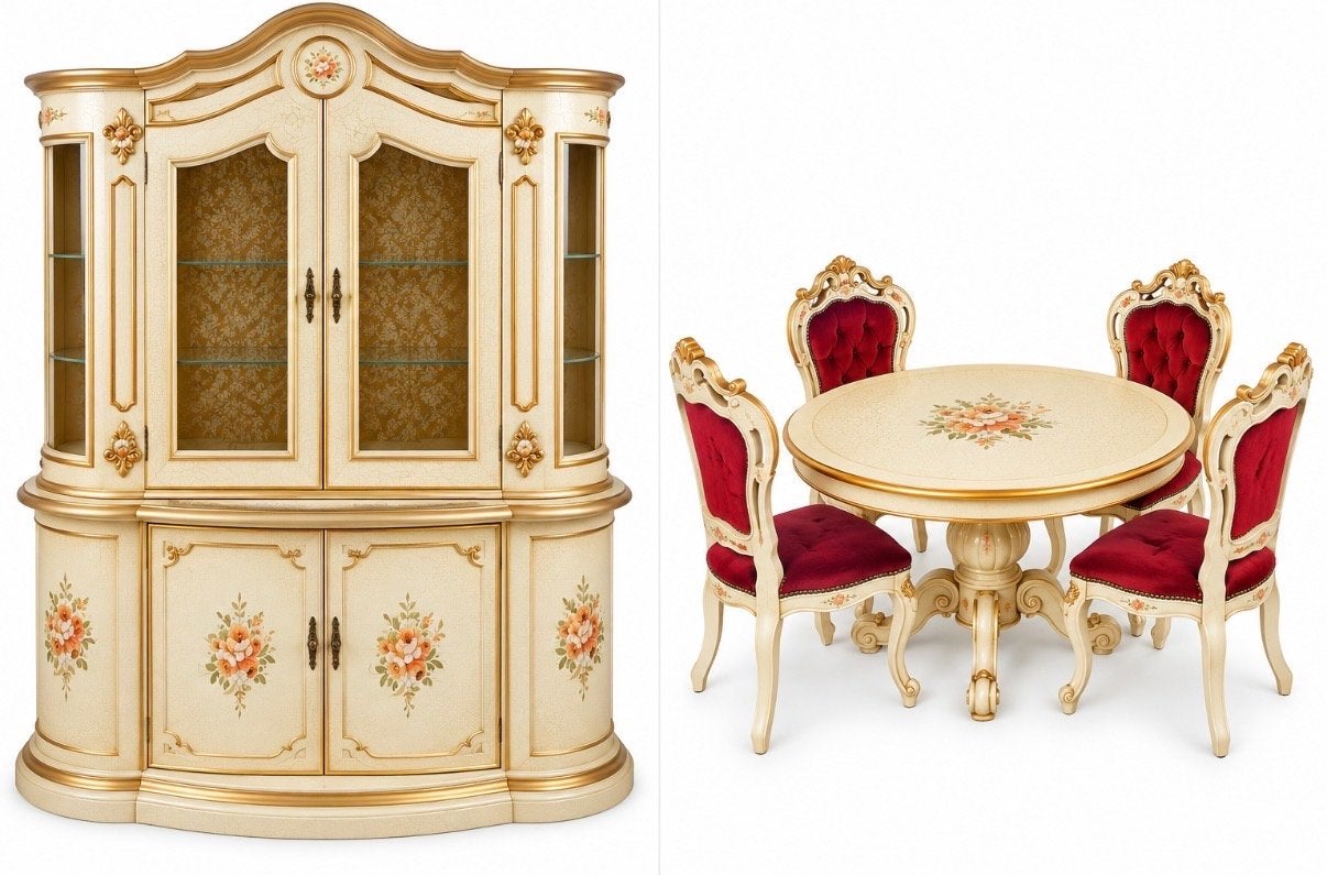 Barok Woonkamerset: Kast, Tafel en 4 Stoelen, Ophalen of Verzenden