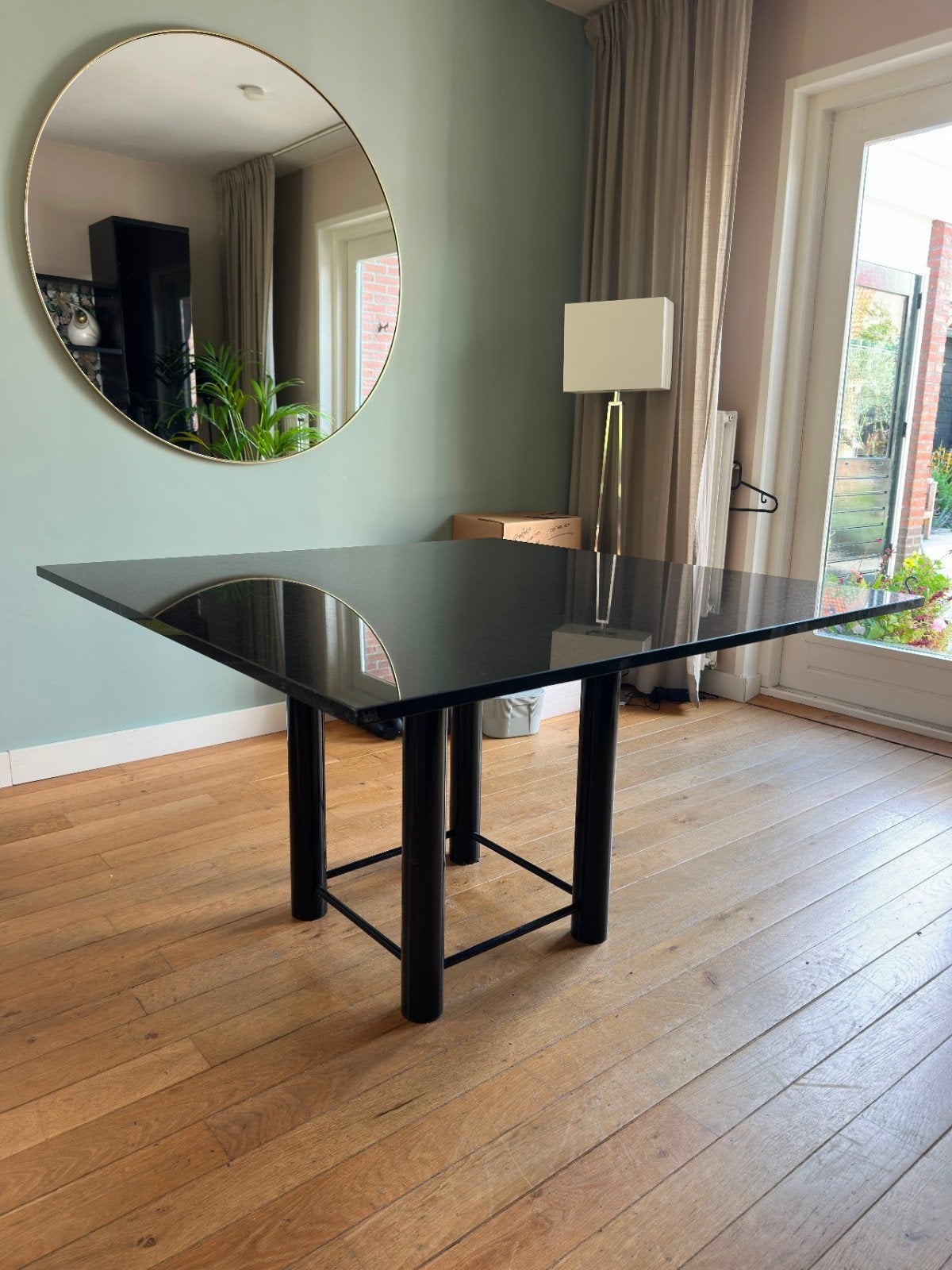 Zwarte granieten eettafel 123x123cm, Ophalen, Gebruikt, Vierkant, Vier personen