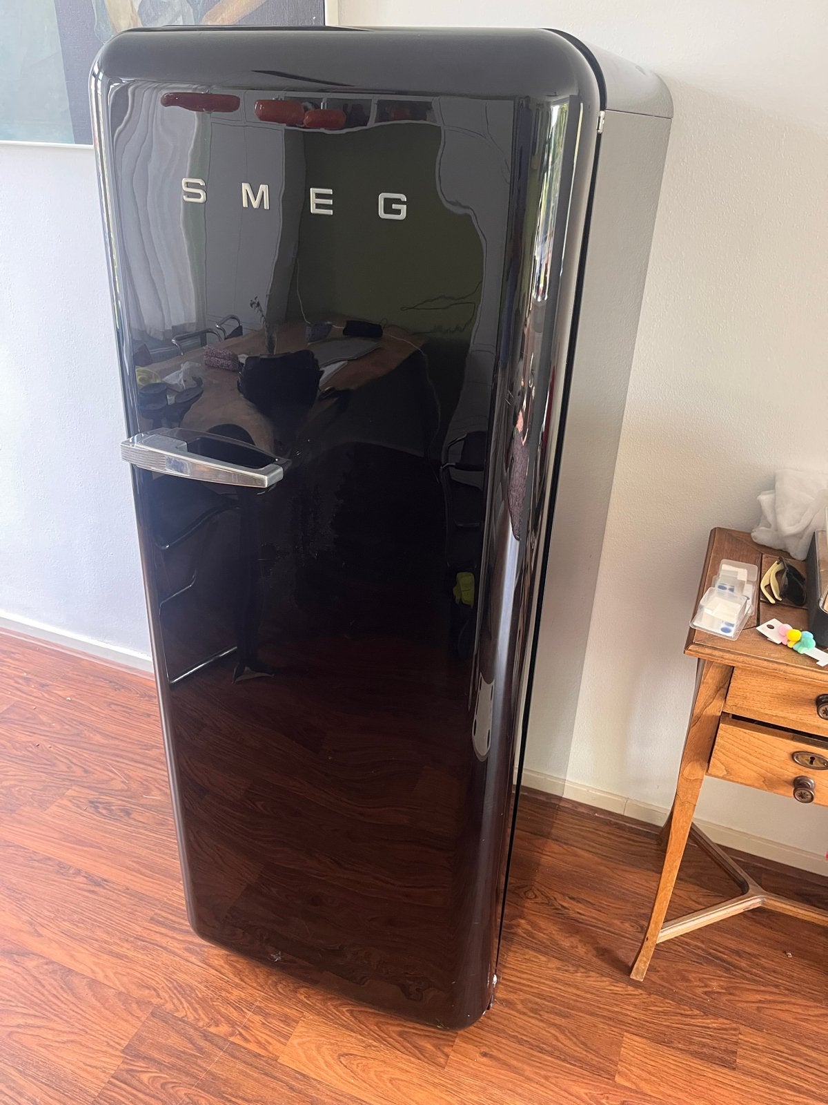 Smeg FAB28RBL3 Koelkast Zwart - Retro Design, Ophalen, Gebruikt, 200 liter of meer, 60 cm of meer
