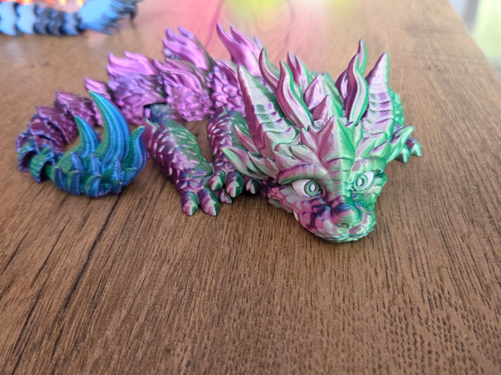 Beweeglijke Groenpaarsblauwe Zijde Draak - 3D Geprint, Ophalen of Verzenden, Nieuw