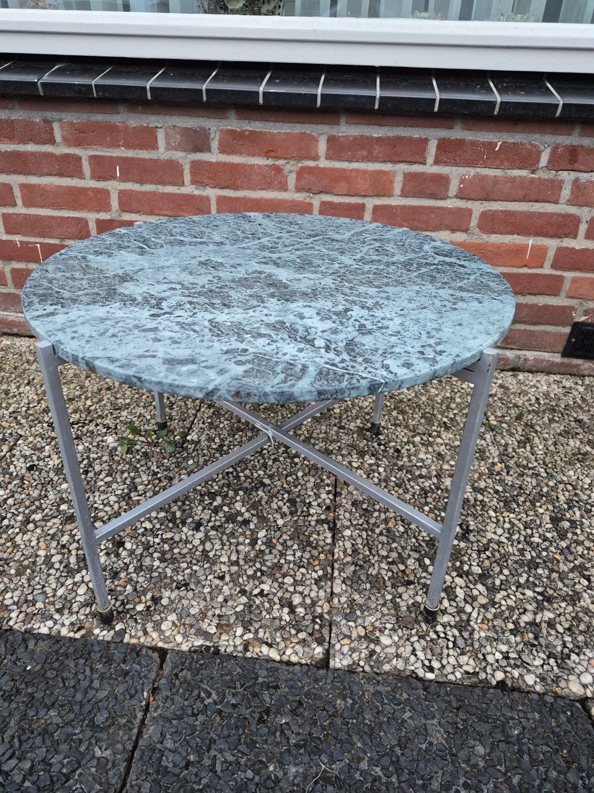 Ronde tuintafel met marmer blad, Ophalen of Verzenden, Gebruikt, Rond