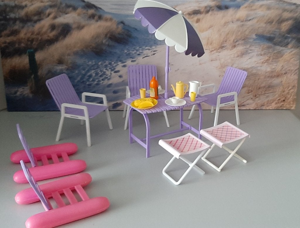 barbie retro paarse tuinset, parasol enz. enz., Ophalen of Verzenden, Gebruikt, Overige typen